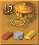 15 points for 1 brick and 1 stone and 1 gold